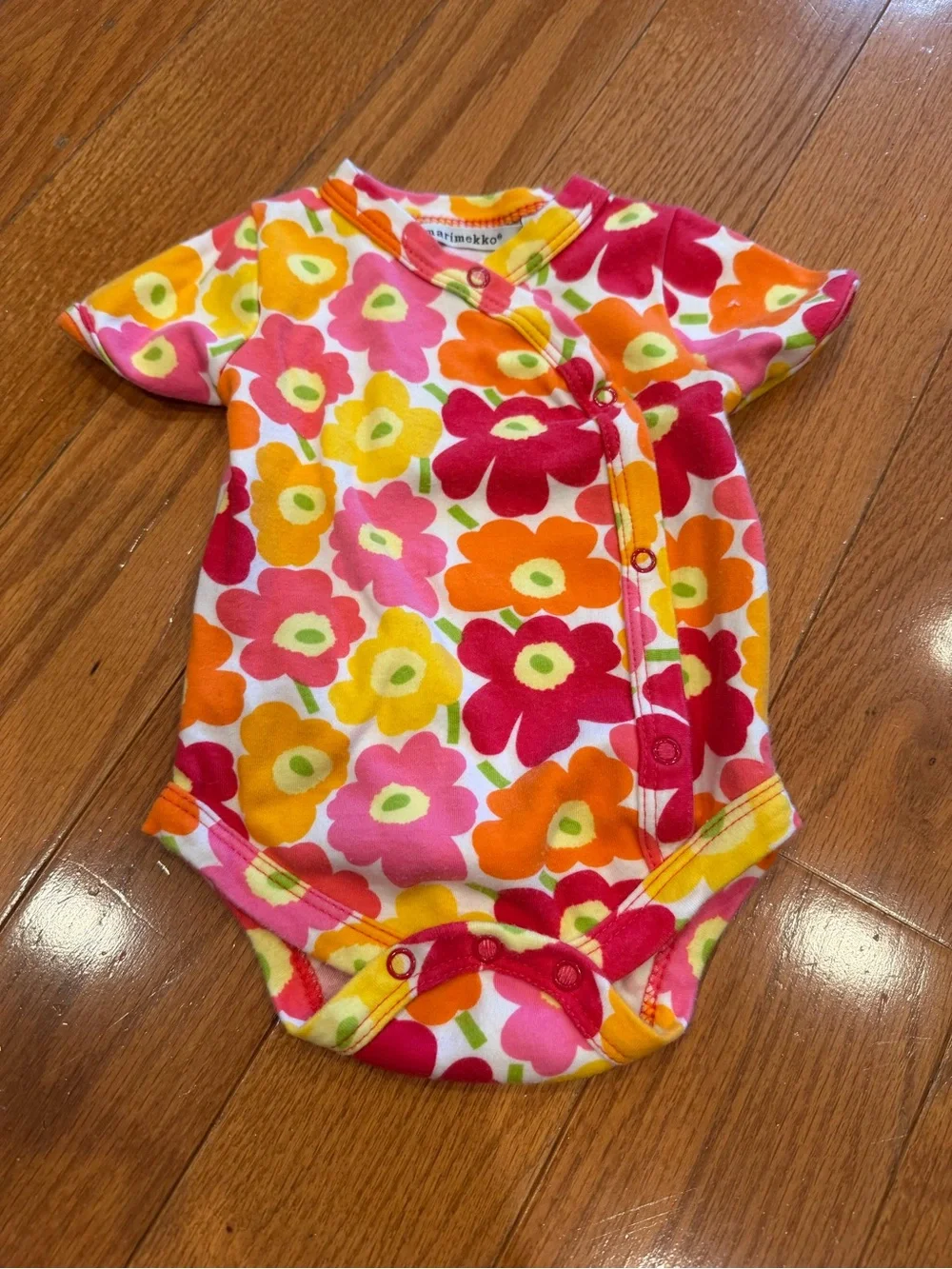 Marimekko Kids Floral One-Piece Bodysuit in Multi Pink/Orange 3 months